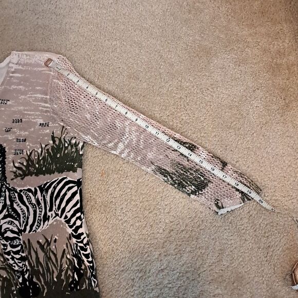 Nygard Women's Top Knit Zebra Beads Sequins V Neck Mesh Sleeves Size M - Picture 12 of 12